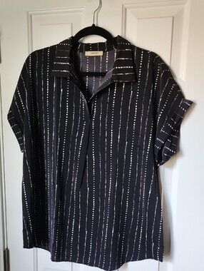 Amazon Black and White Vertical Stripe Short Sleeve Blouse